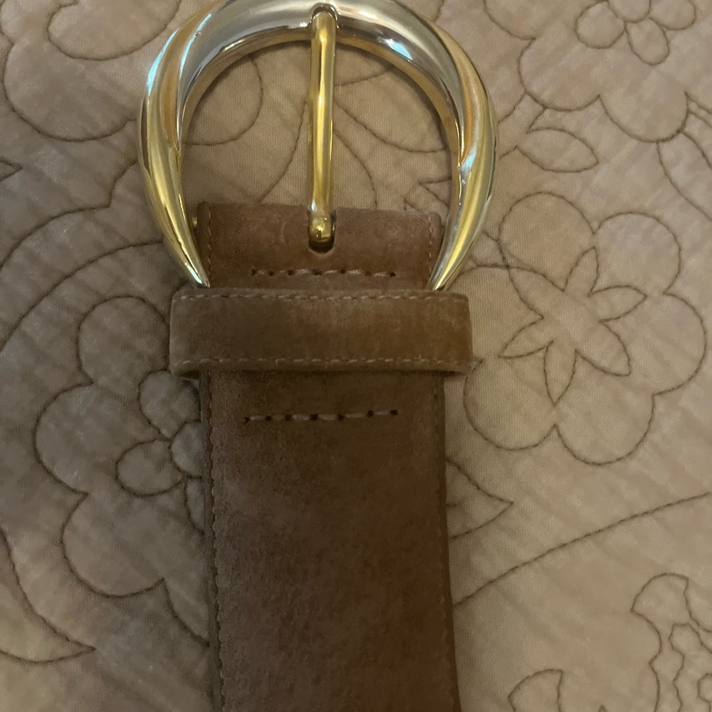 Y2K Big Wide Brown Suede Belt with Gold & Silver Buckle Sueded Pigskin, Size L - Picture 6 of 8